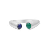 Natural Lapis and Green Onyx 925 Sterling Silver Adjustable Gold Plated Ring