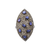 Vintage Natural Tanzanite Gemstone With Diamond 925 Silver Black Rhodium Ring