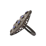 Vintage Natural Tanzanite Gemstone With Diamond 925 Silver Black Rhodium Ring