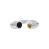 Natural Citrine and Black Onyx 925 Sterling Silver Adjustable Gold Plated Ring