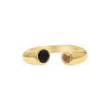 Natural Citrine and Black Onyx 925 Sterling Silver Adjustable Gold Plated Ring