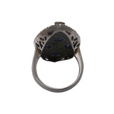 Vintage Natural Tanzanite Gemstone With Diamond 925 Silver Black Rhodium Ring