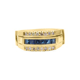 Natural Blue sapphire with diamond 925 Sterling Silver Gold Plated Unisex Ring