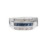 Natural Blue sapphire with diamond 925 Sterling Silver Gold Plated Unisex Ring