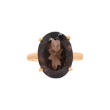 925 Oval Cut Smokey Quartz Silver Gold Plated Ring