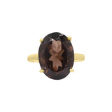 925 Oval Cut Smokey Quartz Silver Gold Plated Ring