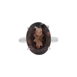 925 Oval Cut Smokey Quartz Silver Gold Plated Ring