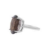 925 Oval Cut Smokey Quartz Silver Gold Plated Ring