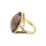 Natural Smoky Quartz Gemstone And Diamond 925 Silver Gold Plated Ring