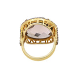 Natural Smoky Quartz Gemstone And Diamond 925 Silver Gold Plated Ring