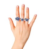 Three Finger Flower Natural Kyanite Gemstone With Diamond 925 Silver Black Rhodium Ring