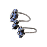 Three Finger Flower Natural Kyanite Gemstone With Diamond 925 Silver Black Rhodium Ring