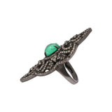 925 Sterling Silver Emerald Gemstone With Diamond Black Rhodium Ring