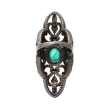 925 Sterling Silver Emerald Gemstone With Diamond Black Rhodium Ring