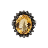 Natural Citrine Gemstone and Black Diamond 925 Silver Ring