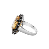 Natural Citrine Gemstone and Black Diamond 925 Silver Ring