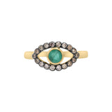 Evil Eye Round Emerald and Diamond Gold Plated 925 Silver Ring