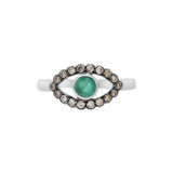 Evil Eye Round Emerald and Diamond Gold Plated 925 Silver Ring