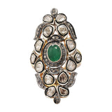 Natural Emerald Gemstone and Polki Diamond 925 Silver Gold Plated Ring