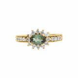 Green Tourmaline and Cubic Zircon Gold Plated 925 Silver Ring