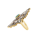 Natural Emerald Gemstone and Polki Diamond 925 Silver Gold Plated Ring