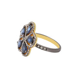 Flower Gold Plated Natural Blue Sapphire and Diamond 925 Silver Ring