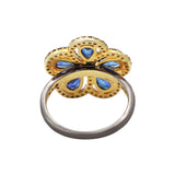 Flower Gold Plated Natural Blue Sapphire and Diamond 925 Silver Ring