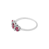 Three Stone Natural Ruby Gemstone & Diamond 18k White Gold Handmade Ring For Women