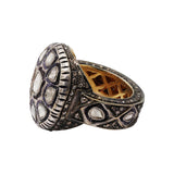 Vintage 925 Sterling Silver Polki Diamond Gold Plated Luxurious Ring