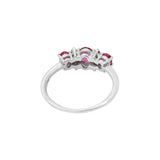 Three Stone Natural Ruby Gemstone & Diamond 18k White Gold Handmade Ring For Women