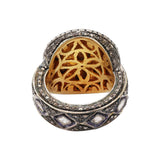 Vintage 925 Sterling Silver Polki Diamond Gold Plated Luxurious Ring