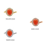 Natural Carnelian and Cubic Zircon Gold Plated 925 Silver Ring