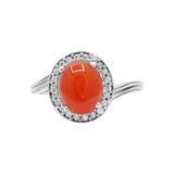 Natural Carnelian and Cubic Zircon Gold Plated 925 Silver Ring
