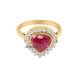 Designer Diamond and Natural Ruby Pear Cut Gemstone 18k Yellow Gold ring