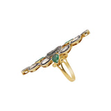 Natural Emerald Gemstone and Polki Diamond 925 Silver Gold Plated Ring