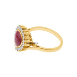 Designer Diamond and Natural Ruby Pear Cut Gemstone 18k Yellow Gold ring
