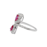 Handmde Natural Pear Cut Ruby Gemstone & Diamond 18k White Gold Designer Ring Gift For Her