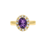 Natural Amethyst and Cubic Zircon Gold Plated 925 Silver Ring