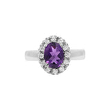 Natural Amethyst and Cubic Zircon Gold Plated 925 Silver Ring