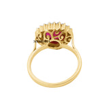 Designer Diamond and Natural Ruby Pear Cut Gemstone 18k Yellow Gold ring