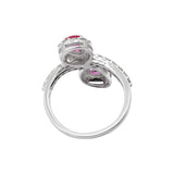 Handmde Natural Pear Cut Ruby Gemstone & Diamond 18k White Gold Designer Ring Gift For Her