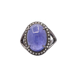 Natural Tanzanite With Diamond 925 Silver Black Rhodium Plated Ring