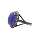 Natural Tanzanite With Diamond 925 Silver Black Rhodium Plated Ring
