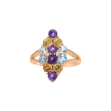 Designer Natural Amethyst, Blue Topaz and Citrine 925 Silver Gold Plated Ring