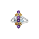 Designer Natural Amethyst, Blue Topaz and Citrine 925 Silver Gold Plated Ring