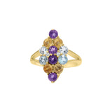 Designer Natural Amethyst, Blue Topaz and Citrine 925 Silver Gold Plated Ring