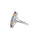 Designer Natural Amethyst, Blue Topaz and Citrine 925 Silver Gold Plated Ring
