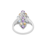 Designer Natural Amethyst, Blue Topaz and Citrine 925 Silver Gold Plated Ring
