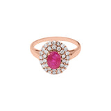 Handmade Natural Ruby Gemstone With Diamond 14k White Gold Designer Oval Shaped Ring