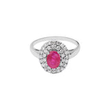 Handmade Natural Ruby Gemstone With Diamond 14k White Gold Designer Oval Shaped Ring